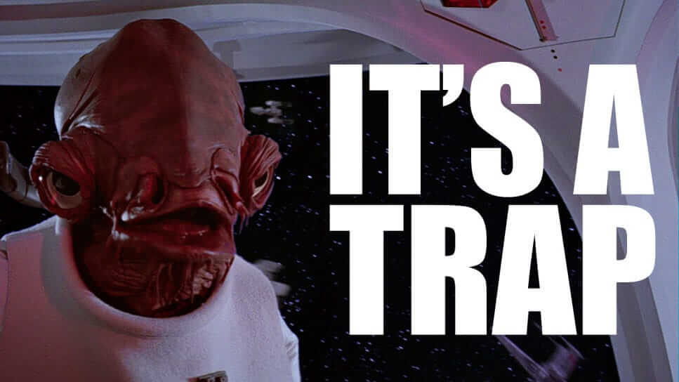 Admiral Ackbar from Star Wars yelling it's a trap in complete shock