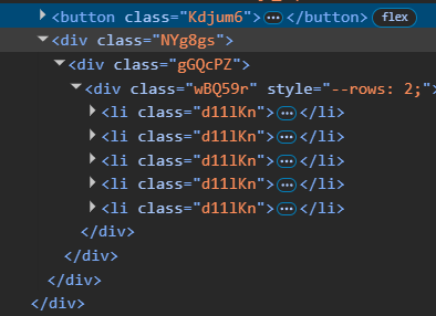 HTML div element erroneously containing list item children elements