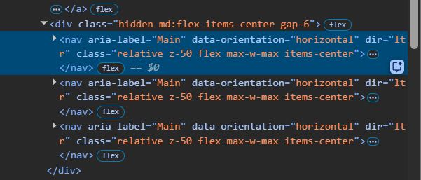 div element with three children nav elements each with an aria label of "Main"