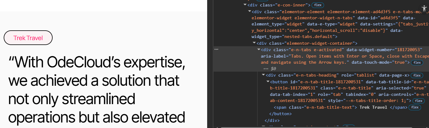 div element with tablist role but no sibling tab elements or functionality with aria label: "Tabs. Open items with Enter or Space, close with Escape and navigate using the Arrow keys."