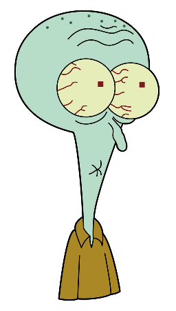 Squidward Tentacles from Spongebob with a shocked expression and shrunken nose